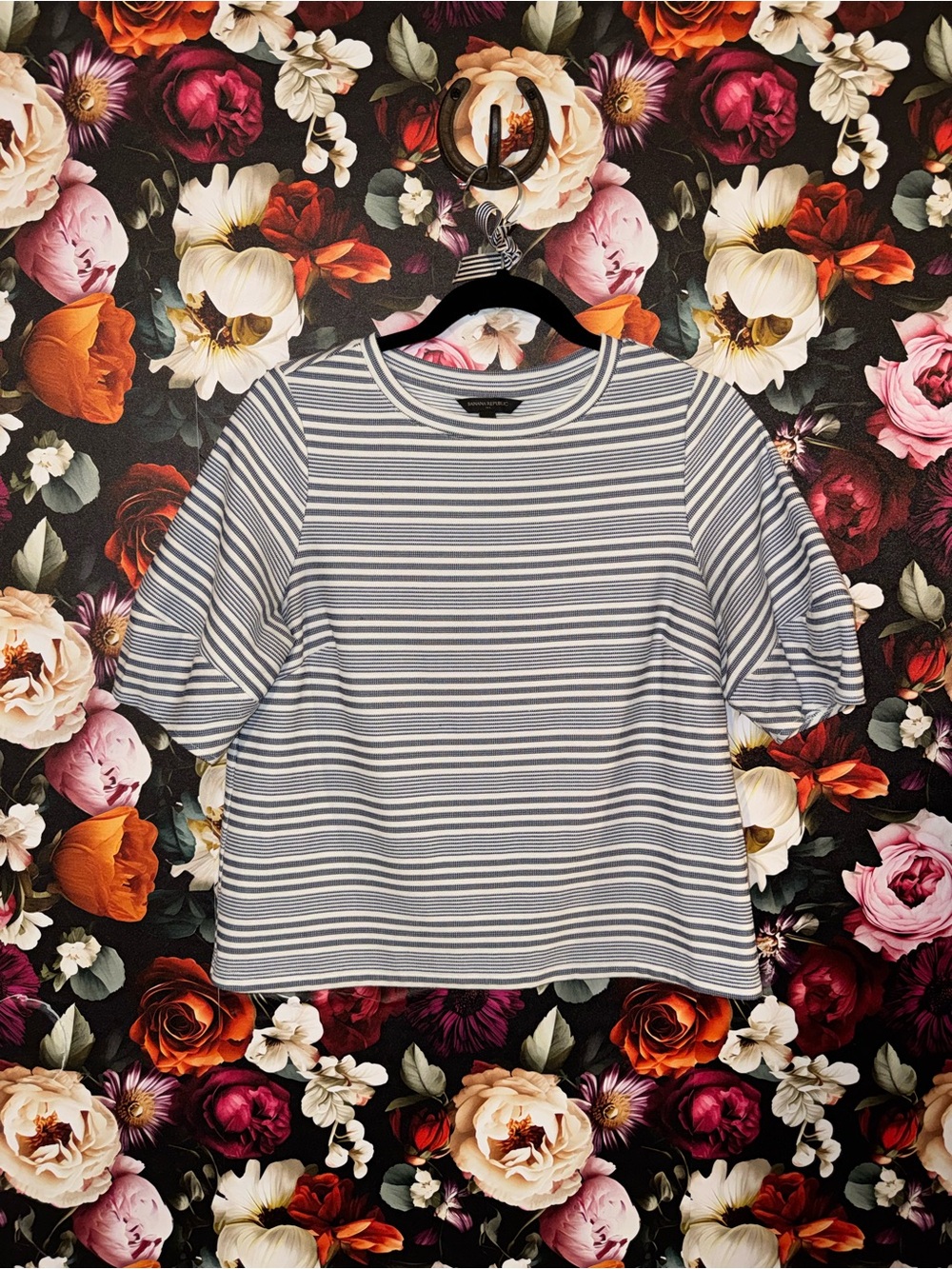 Banana Republic Blue & White Striped Elbow Sleeve Blouse, Medium